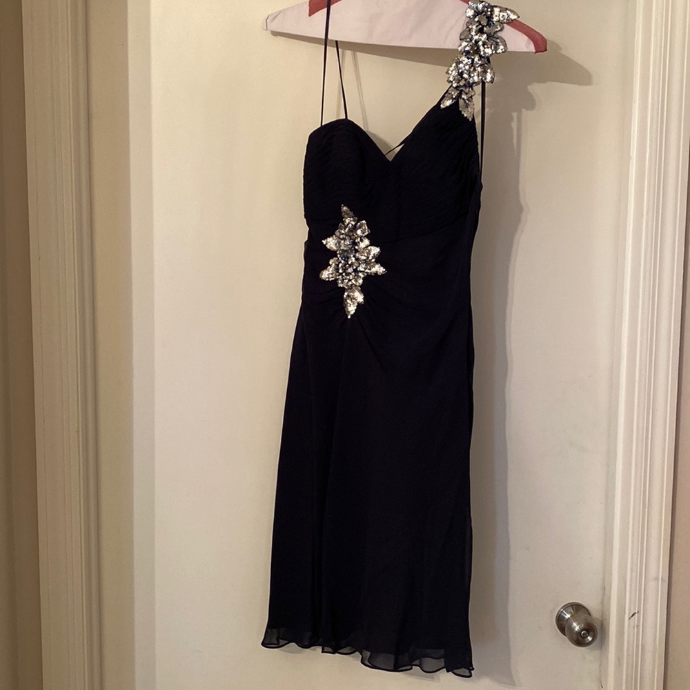 Navy blue Faviana cocktail dress.